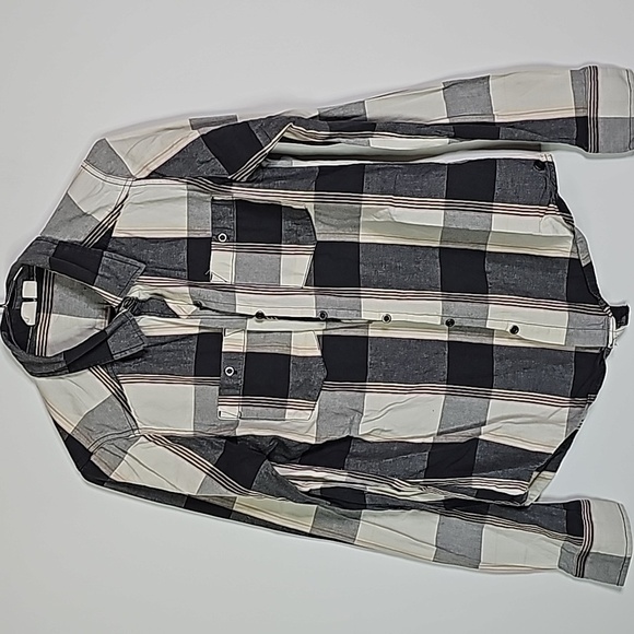 ROXY small gray and cream plaid button down long sleeve shirt - Picture 1 of 6